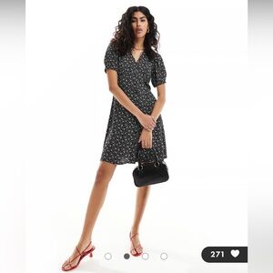 & Other Stories Black and White Floral Mini/Midi Dress Size Large 12